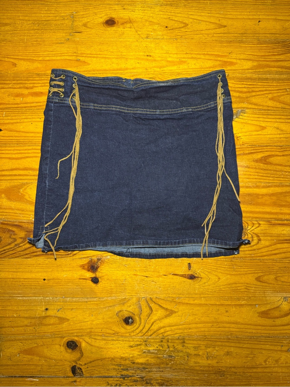 Vintage Cello Dark Blue Denim Mini Skirt with Lace-Up Sides